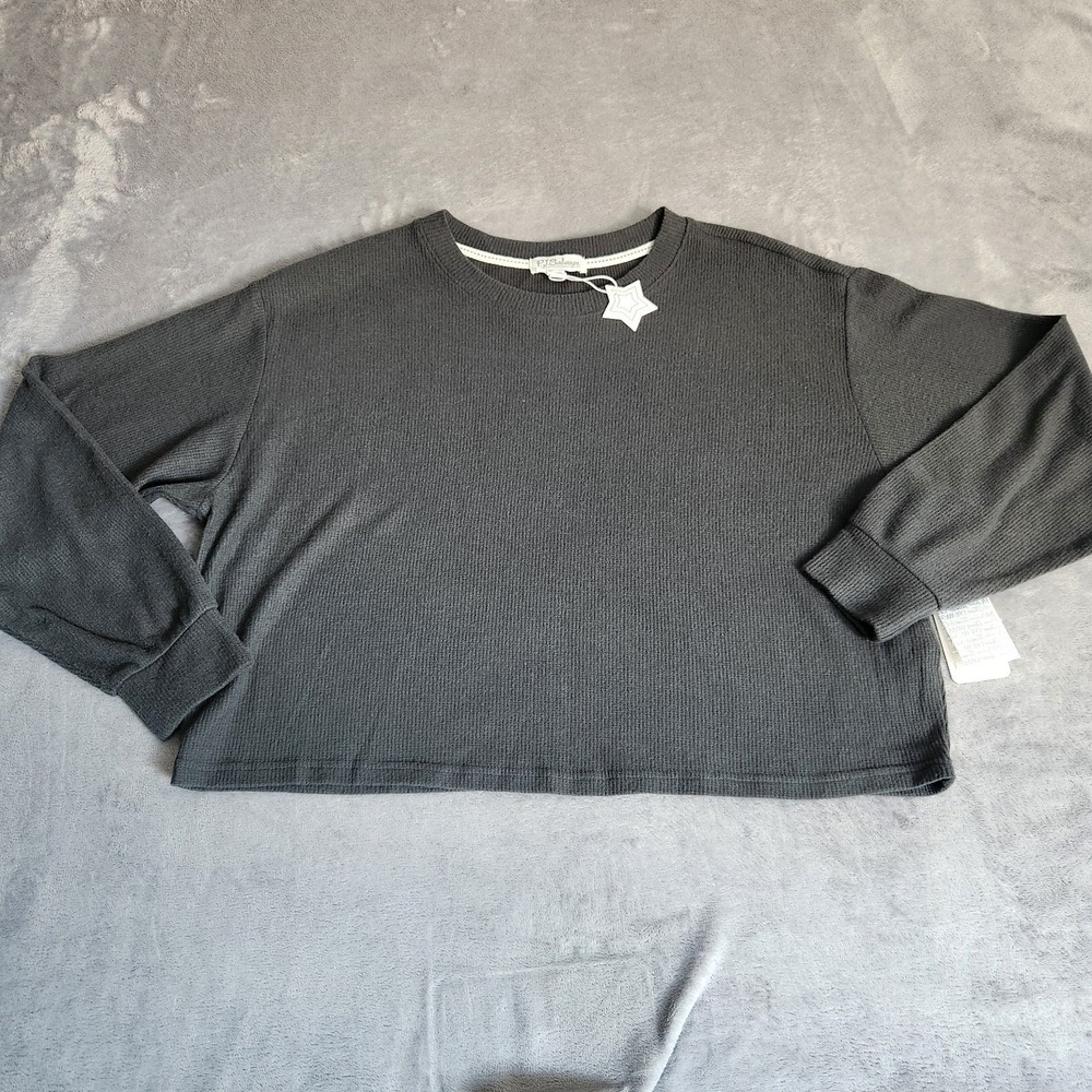 PJ Salvage Charcoal Grey Waffle Knit Lounge Top NWT Large L Gray Thermal Crew